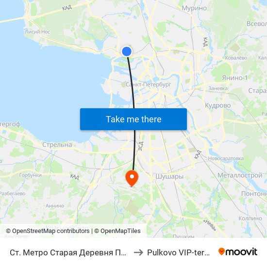 Ст. Метро Старая Деревня Посадка to Pulkovo VIP-terminal map