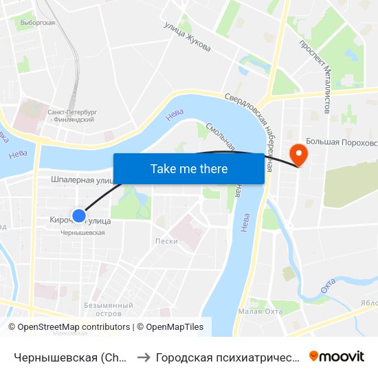Чернышевская (Chernyshevskaya) to Городская психиатрическая больница №3 map