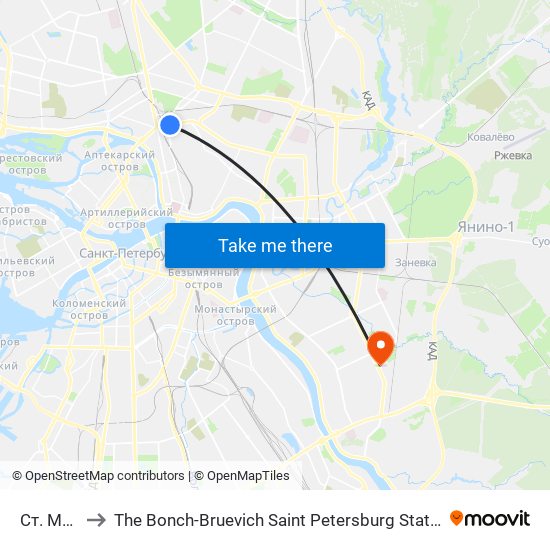 Ст. Метро Лесная to The Bonch-Bruevich Saint Petersburg State University of Telecommunications (СПбГУТ им. М. А. Бонч-Б map