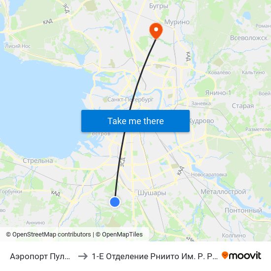 Аэропорт Пулково 1 to 1-Е Отделение Рниито Им. Р. Р.  Вредена map