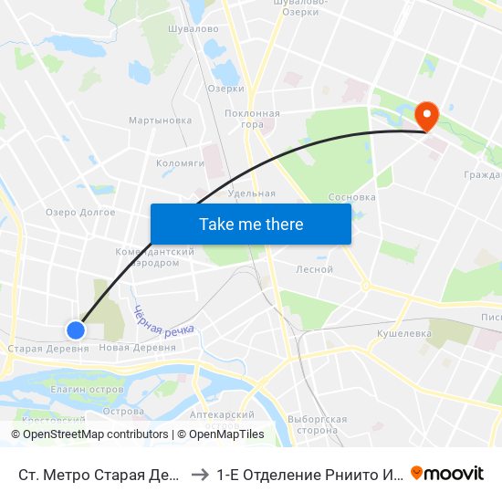 Ст. Метро Старая Деревня Посадка to 1-Е Отделение Рниито Им. Р. Р.  Вредена map