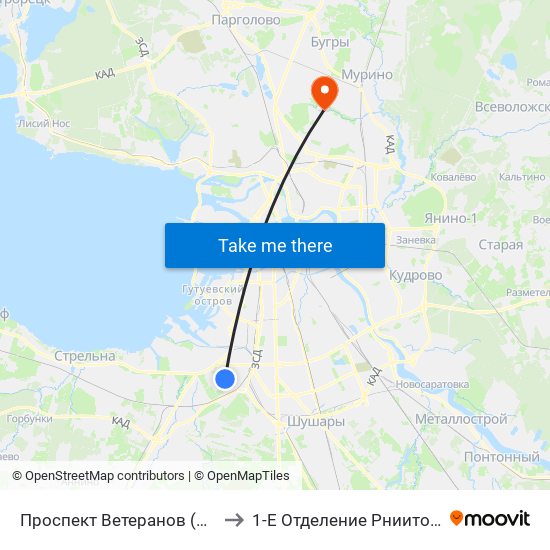 Проспект Ветеранов (Prospekt Veteranov) to 1-Е Отделение Рниито Им. Р. Р.  Вредена map