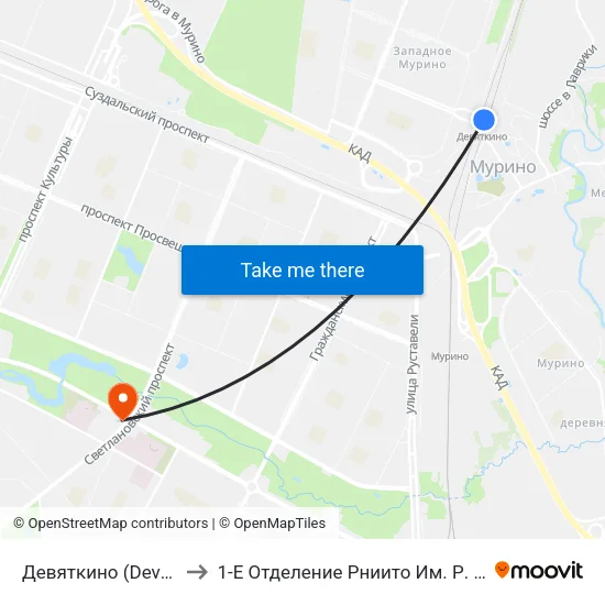 Девяткино (Devyatkino) to 1-Е Отделение Рниито Им. Р. Р.  Вредена map