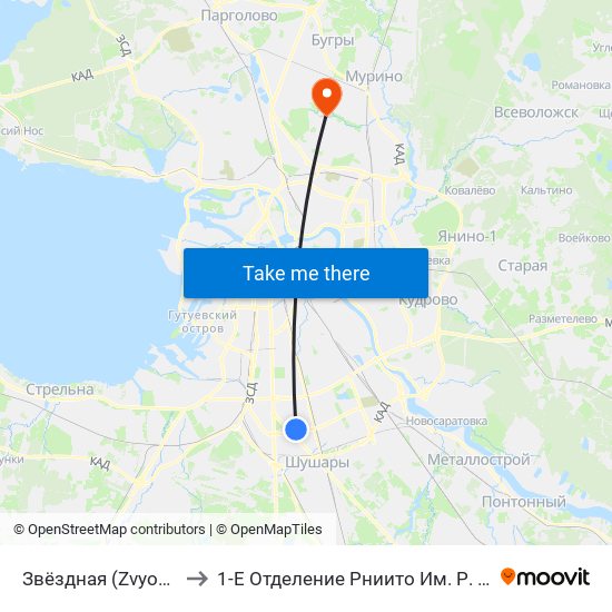 Звёздная (Zvyozdnaya) to 1-Е Отделение Рниито Им. Р. Р.  Вредена map