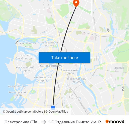 Электросила (Elektrosila) to 1-Е Отделение Рниито Им. Р. Р.  Вредена map