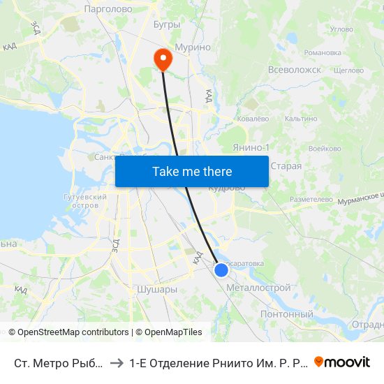 Ст. Метро Рыбацкое to 1-Е Отделение Рниито Им. Р. Р.  Вредена map