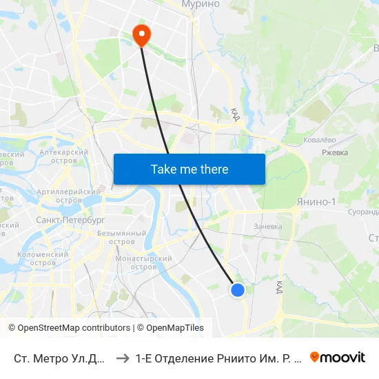 Ст. Метро Ул.Дыбенко to 1-Е Отделение Рниито Им. Р. Р.  Вредена map