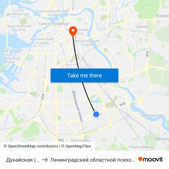 Дунайская (Dunayskaya) to Ленинградский областной психоневрологический диспансер map