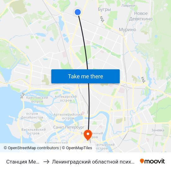 Станция Метро «Парнас» to Ленинградский областной психоневрологический диспансер map
