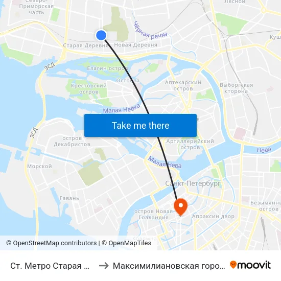 Ст. Метро Старая Деревня Посадка to Максимилиановская городская больница № 28 map
