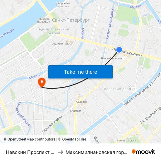 Невский Проспект (Nevskiy Prospekt) to Максимилиановская городская больница № 28 map