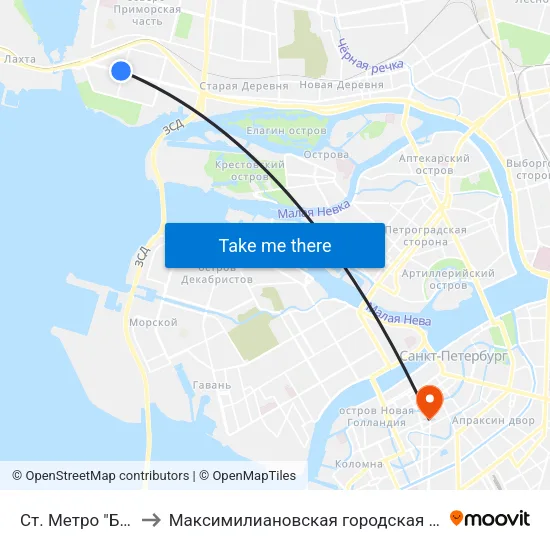 Ст. Метро "Беговая" to Максимилиановская городская больница № 28 map
