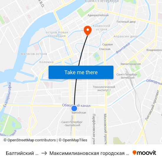 Балтийский Вокзал to Максимилиановская городская больница № 28 map