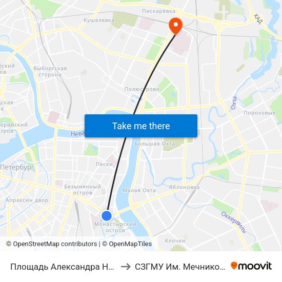 Площадь Александра Невского - 2 (Ploschad' Aleksandra Nevskogo - 2) to СЗГМУ Им. Мечникова 24 павильон отделение реанимации map