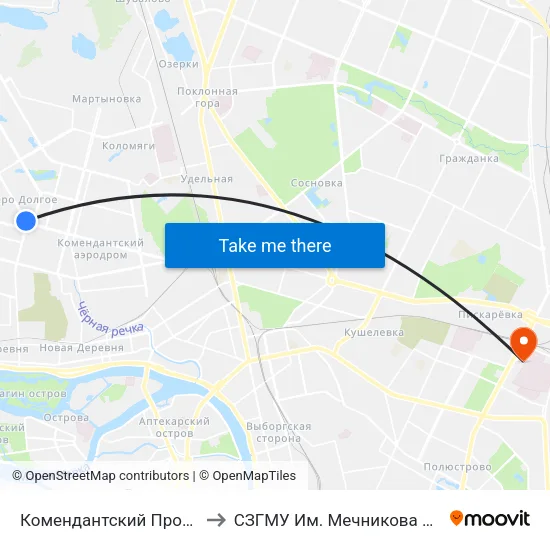 Комендантский Проспект (Komendantskiy Prospekt) to СЗГМУ Им. Мечникова 24 павильон отделение реанимации map