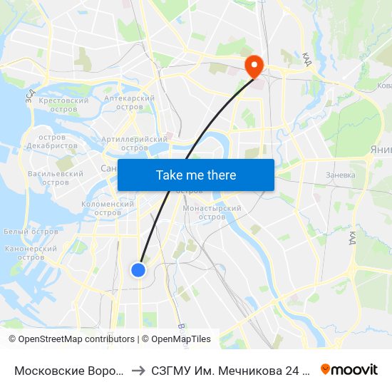Московские Ворота (Moskovskiye Vorota) to СЗГМУ Им. Мечникова 24 павильон отделение реанимации map