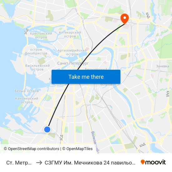 Ст. Метро Автово to СЗГМУ Им. Мечникова 24 павильон отделение реанимации map