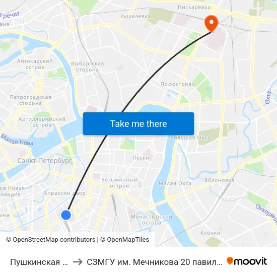 Пушкинская (Pushkinskaya) to СЗМГУ им. Мечникова 20 павильон, отделение травматологии map