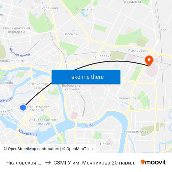 Чкаловская (Chkalovskaya) to СЗМГУ им. Мечникова 20 павильон, отделение травматологии map