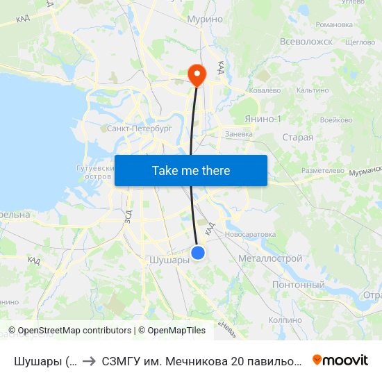 Шушары (Shushary) to СЗМГУ им. Мечникова 20 павильон, отделение травматологии map