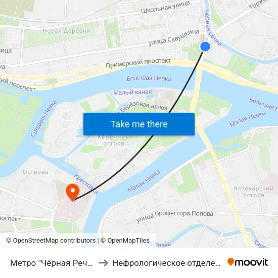 Метро "Чёрная Речка" to Нефрологическое отделение map
