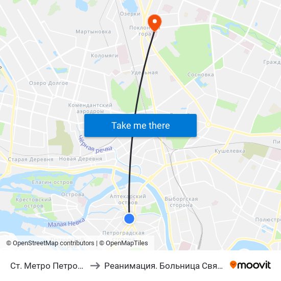 Ст. Метро Петроградская to Реанимация.  Больница Святого Георгия. map