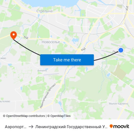 Аэропорт Пулково 1 to Ленинградский Государственный Университет имени А.С. Пушкина map
