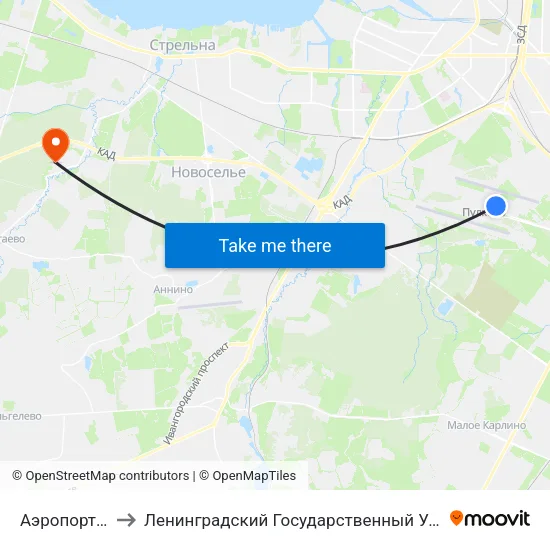 Аэропорт Пулково 1 to Ленинградский Государственный Университет имени А.С. Пушкина map