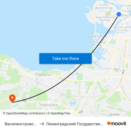 Василеостровская (Vasileostrovskaya) to Ленинградский Государственный Университет имени А.С. Пушкина map