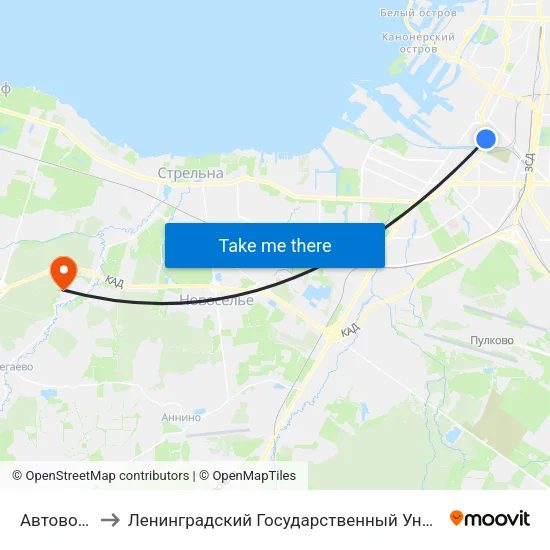 Автово (Avtovo) to Ленинградский Государственный Университет имени А.С. Пушкина map