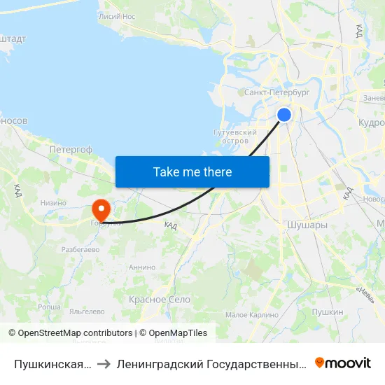 Пушкинская (Pushkinskaya) to Ленинградский Государственный Университет имени А.С. Пушкина map