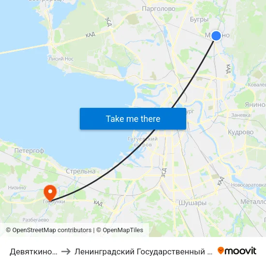 Девяткино (Devyatkino) to Ленинградский Государственный Университет имени А.С. Пушкина map