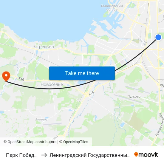 Парк Победы (Park Pobedy) to Ленинградский Государственный Университет имени А.С. Пушкина map