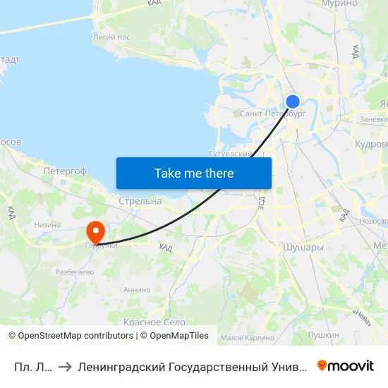 Пл. Ленина to Ленинградский Государственный Университет имени А.С. Пушкина map