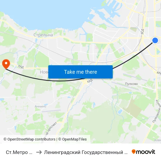 Ст.Метро Московская to Ленинградский Государственный Университет имени А.С. Пушкина map