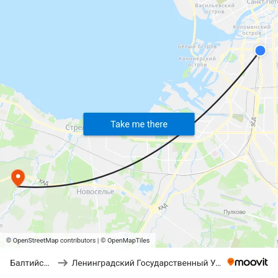 Балтийский Вокзал to Ленинградский Государственный Университет имени А.С. Пушкина map