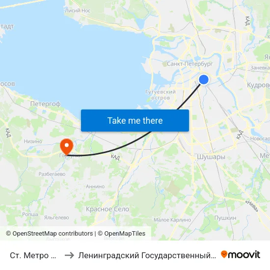 Ст. Метро Лиговский Пр. to Ленинградский Государственный Университет имени А.С. Пушкина map