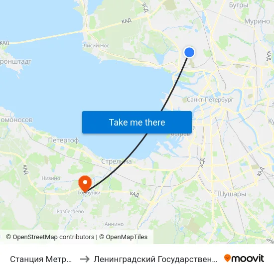 Станция Метро Комендантский Пр. to Ленинградский Государственный Университет имени А.С. Пушкина map