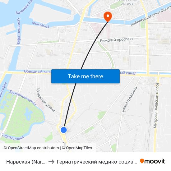 Нарвская (Narvskaya) to Гериатрический медико-социальный центр map