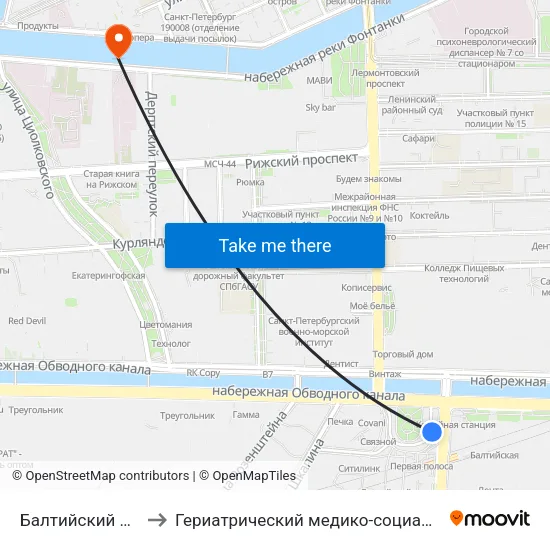 Балтийский Вокзал to Гериатрический медико-социальный центр map