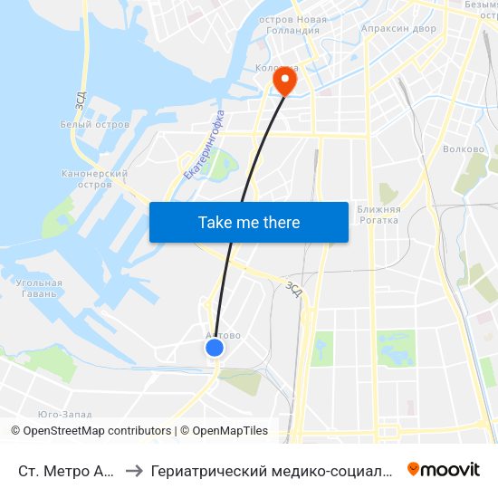 Ст. Метро Автово to Гериатрический медико-социальный центр map