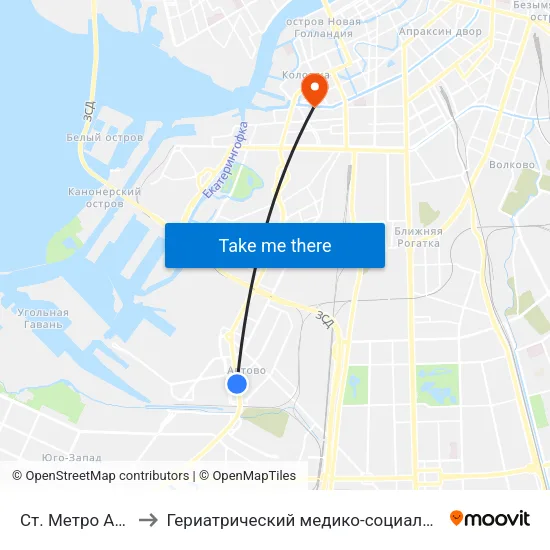 Ст. Метро Автово to Гериатрический медико-социальный центр map