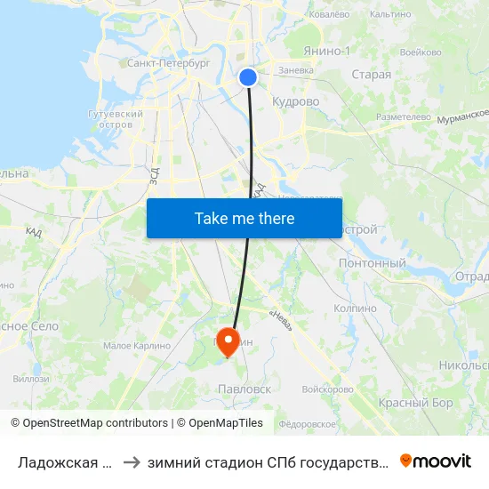 Ладожская (Ladozhskaya) to зимний стадион СПб государственного аграрного университета map
