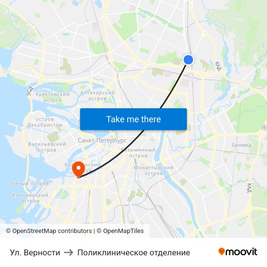Ул. Верности to Поликлиническое отделение map