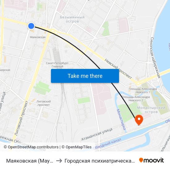 Маяковская (Mayakovskaya) to Городская психиатрическая больница № 6 map