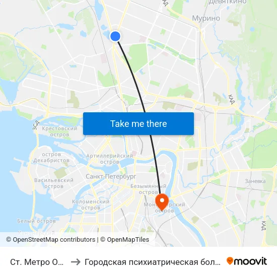 Ст. Метро Озерки to Городская психиатрическая больница № 6 map