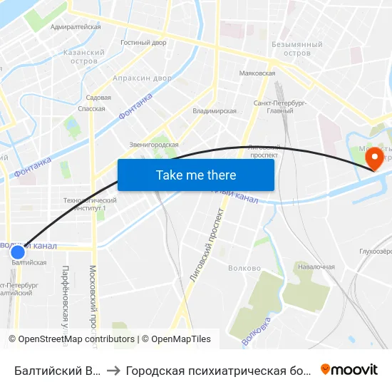 Балтийский Вокзал to Городская психиатрическая больница № 6 map