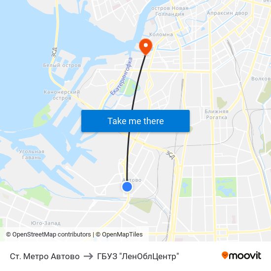 Ст. Метро Автово to ГБУЗ "ЛенОблЦентр" map