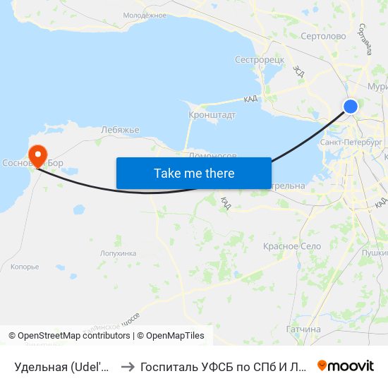 Удельная (Udel'Naya) to Госпиталь УФСБ по СПб И Лен. Обл map