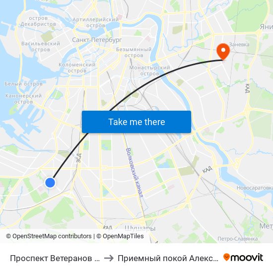 Проспект Ветеранов (Prospekt Veteranov) to Приемный покой Александровской больницы map